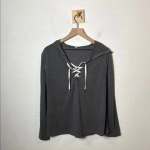 Sudadera para mujer con cordones y cuello en V en gris - Imagen 1 de 7