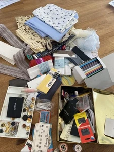 Vintage Sewing Box Contents Thread Binding Fabric Etc - Picture 1 of 13