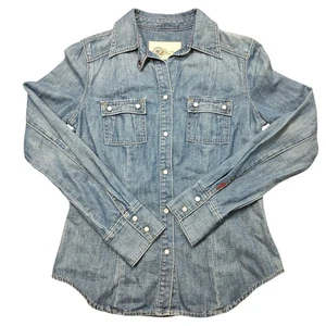 Vtg Gap Denim Shirt Long Sleeve Button Down Pearl Snap Buttons Tag Small Jean - Picture 1 of 14