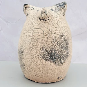 Natalie Silitch Folkart Schwein schwarz & weiß gerissen Leinwand signiert 6" Vintage - Bild 1 von 6