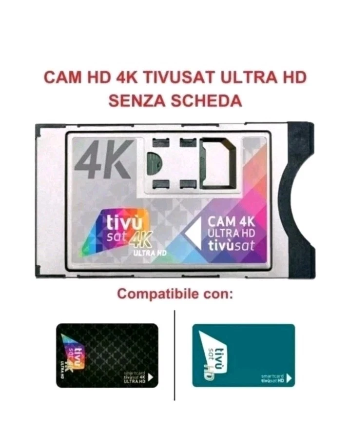 CAM HD 4K TIVUSAT ULTRA SENZA SCHEDA,COMPATIBILE CON SCHEDA COLORE VERDE E NERA - Immagine 1 di 1