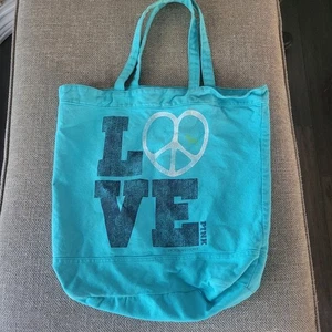 Borsa tote tela Victoria's Secret ROSA blu acqua amore segno pace - Foto 1 di 3