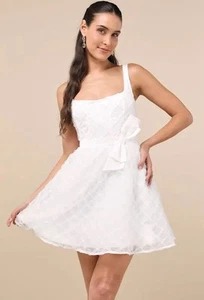 Eowyn White Tulle Bow Skater Mini Dress, NWT - Picture 1 of 4