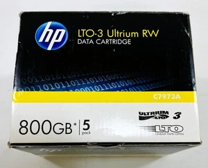 NEW Box of 5 Sealed Genuine HP 800GB LTO-3 Ultrium RW Data Cartridges C7973A - Picture 1 of 6