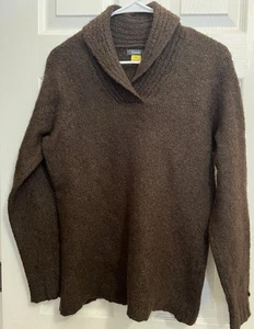 Cabelas Womens Large Wool Brown Sweater Fitted Collar V-neck Warm Woodsy Z - Picture 1 of 9