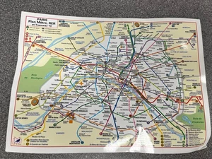 Mapa laminado pequeño vintage doble cara metro de París + RER (versión francesa) - Imagen 1 de 4