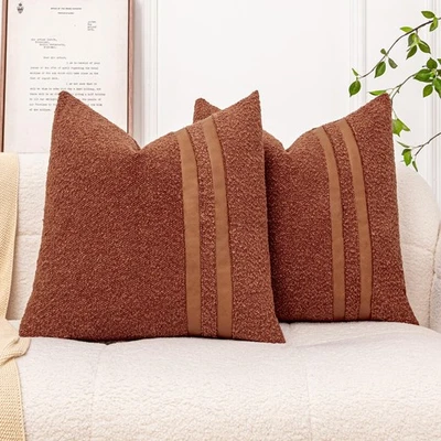 Rust Texture Pillow Covers 20x20 Set of 2 Boucle Accent Pillow Cases with Fau... - Image 1 of 4