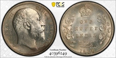 British India, 1910 - C Edward VI Rupee. PCGS MS 63. 12,627,000 Mintage. - Image 1 of 4