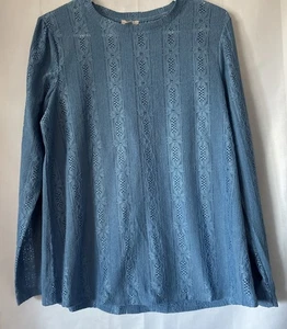 LOGO Layers by Lori Goldstein blue long sleeve stretch lace top Size XS - Picture 1 of 6