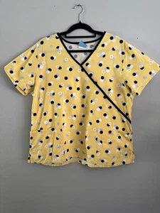 Scrub HQ Yellow With Black With Blue Pattern Scrub Top Women’s XL - Picture 1 of 4