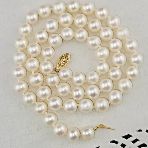 Reparatur Vintage💕 handgeknüpfte 8 mm cremefarbene cremefarbene Perlen 18 Zoll Halskette 14 Karat Verschluss - Bild 1 von 6