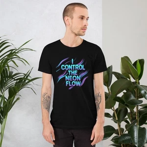 Men’s Graphic T-Shirt “I Control the Neon Flow” Voiceritzy Streetwear Tee - Picture 1 of 9