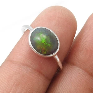 Mothers day Sale Black Opal Stone Band Boho Ring 925 Sterling Silver US J 1/2 - Picture 1 of 9
