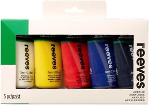 REEVES Highly Pigmented Water Based Acrylic Paint Set 5x 75ml Pack