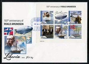 LIBERIA 2022 150th ANNIVERSARY OF ROALD AMUNDSEN SHEET FDC - Picture 1 of 1