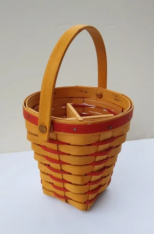 1996 Longaberger Utensil Basket w/Moveable Handle, Protector & Wood Divider 6.5" Cover