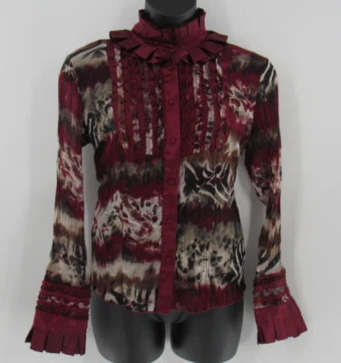 Top Kaelyn Max Mujer XL Plisado Cuello y Puños Manga Larga Borgoña Negro Foto 1 de 4