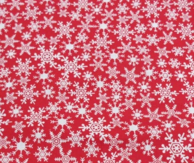 3+ Yds x 42 In Fabric Quilting Cotton Red White Snowflakes Winter Christmas - Image 1 of 4