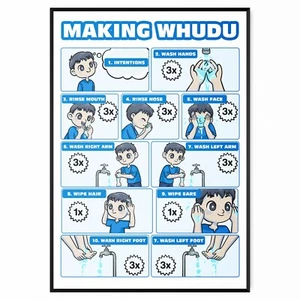 Wudu Guide Kids Wall Chart How To Do Wudu Boys, Islamic Teaching Poster A5-A1 - Picture 1 of 9