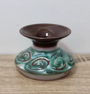 Mid Century Modern Studio Pottery Vase Signed Spiral Glaze, Brown Green, 6.75 cm - Picture 1 of 9