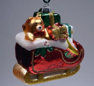 Christmas Sleigh Festive Glass Seasonal Ornament Celebrations Christopher Radko - Foto 1 di 3