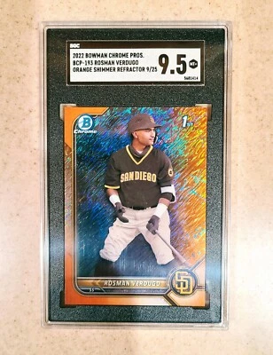2022 Bowman Chrome ROSMAN VERDUGO ORANGE SHIMMER REFRACTOR #/25 BCP-193 SGC 9.5 - Image 1 of 2