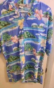 Vintage Fast Breakers Shirt Mens L Tropical Print SS Cruise Ships Flowers Boats - Picture 1 of 6