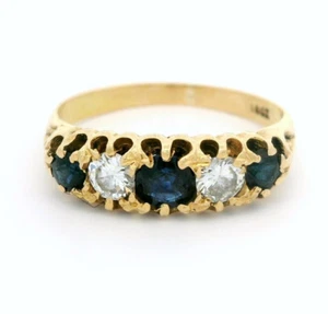 Anillo estilo victoriano de oro amarillo de 18 quilates, zafiros y diamantes - talla M - Imagen 1 de 5
