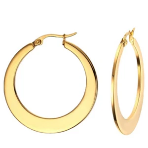 Pendientes para mujer 35MM titanio acero pulido grandes redondos oro personalizados - Imagen 1 de 13