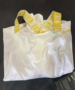 Nike Girls Dri-Fit Tank Top CK2803-100 White w/Yellow Straps, Size Medium - Picture 1 of 6