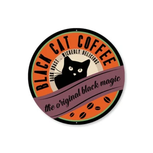 Black Cat Coffee Black Magic Halloween Metal Sign - Picture 1 of 4