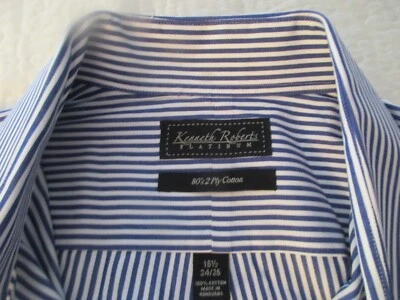 Camisa de vestir Kenneth Roberts platino para hombre 16,5 34/35 rayas blancas y azules Foto 1 de 4