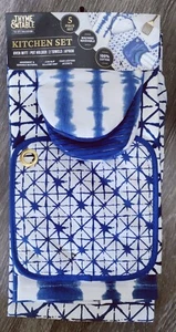 Thyme & Table 5 Pcs Kitchen Set Oven Mitt, Potholder, 2 Towels & Apron Blue - Picture 1 of 1
