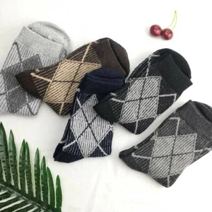 5 Pairs Men's Wool Cashmere Thick Warm Soft Solid Casual Sports Socks Rhombus - Picture 1 of 8