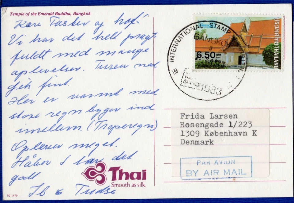 tailandia - POSTAL CON SELLO DE 6,50 BAHT DE BANKONG PARA DINAMARCA Foto 1 de 1