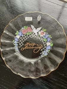 Fenton Gold Trim Glass “Happy Anniversary” Handpainted Gift Display - Picture 1 of 8