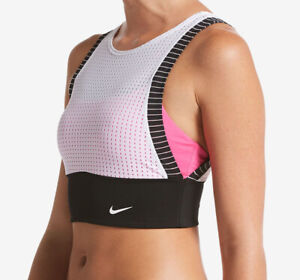 NIke Women's Athletic Swim Contrast Sport Bra Bikini Top, Pink/ Black, XS or S