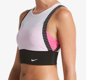 NIke Women's Athletic Swim Sport Bra Bikini Top, White/Pink/Black, XS, S, L, XL - Picture 1 of 6