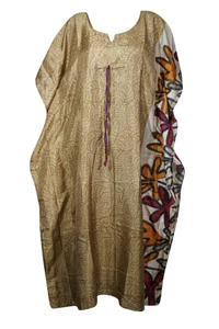 Boho Beige Maxi Kaftan Printed Maternity Loose Bikini Cover Up Summer Caftan XL