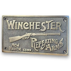 Winchester Repeating Arms Solid Brass Wall Plaque Sign W/ Antique Vintage Finish - Picture 1 of 6