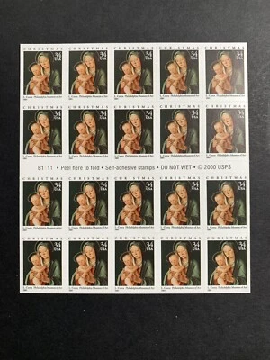 U.S. Stamps SC #3536a. 34¢ CHRISTMAS-VIRGIN & CHILD. Booklet Pane of 20 - Image 1 of 2