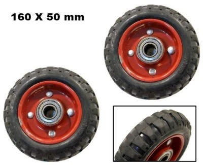 KIT 2 RUOTE 160 X 50 mm IN GOMMA SU CUSCINETTI CON CERCHIO IN ACCIAIO VERNICIATO - Immagine 1 di 3