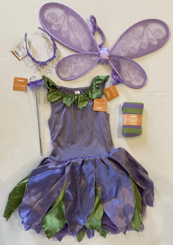 NWT Gymboree Size 8-10 Purple Fairy Costume Wings Striped Tights Tiara & Wand - Image 1 of 1