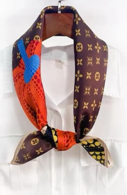 27"X27"Polka Dots Pumkin Print Pure Mulberry Satin Silk12momme Scarf 68x68cm5-75 - Image 1 of 4