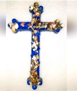 Vintage Lucite Blue Cross Wall Decor - Picture 1 of 4