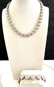 Set collana e bracciale strass cuori pavè argento - Foto 1 di 6