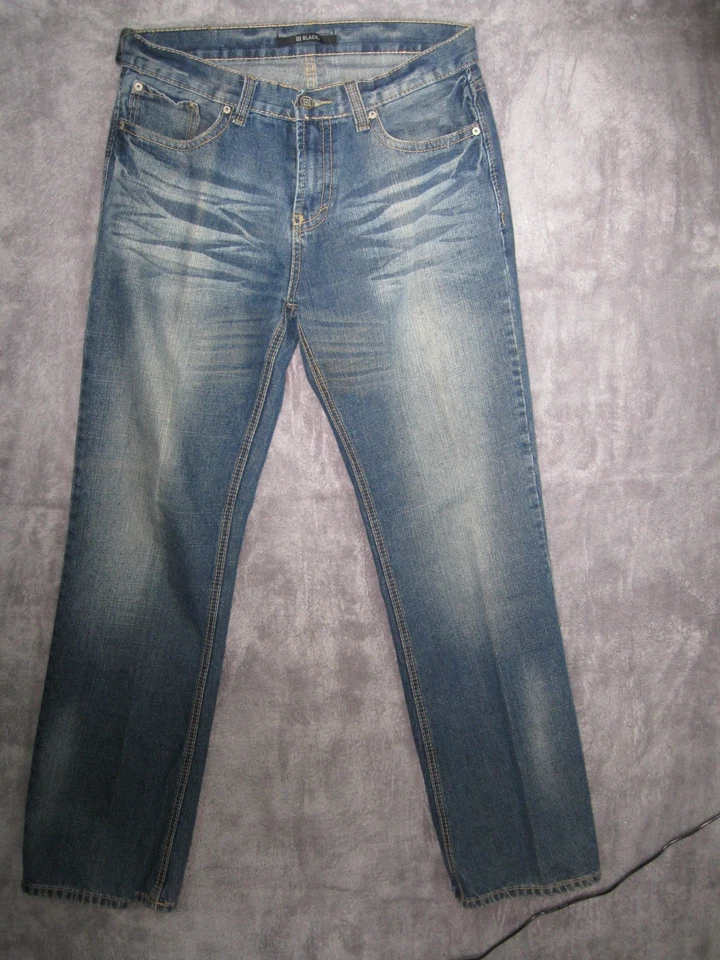 Pantalones de mezclilla negros para hombre 34x33 azul calce recto bordados bolsillos cruzados Foto 1 de 4