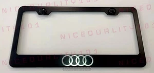 Audi Quattro Laser Engraved Stainless Steel Matte Black License Plate Frame - Picture 1 of 4