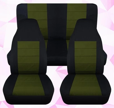 Fundas de asiento delanteras y traseras negras Hunter verde algodón para Jeep Wrangler LJ 2003-2006 Foto 1 de 4