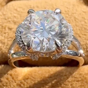 Round Cut Moissanite Split Shank Engagement Ring 14K White Gold Plated 3.54 TCW - Picture 1 of 10